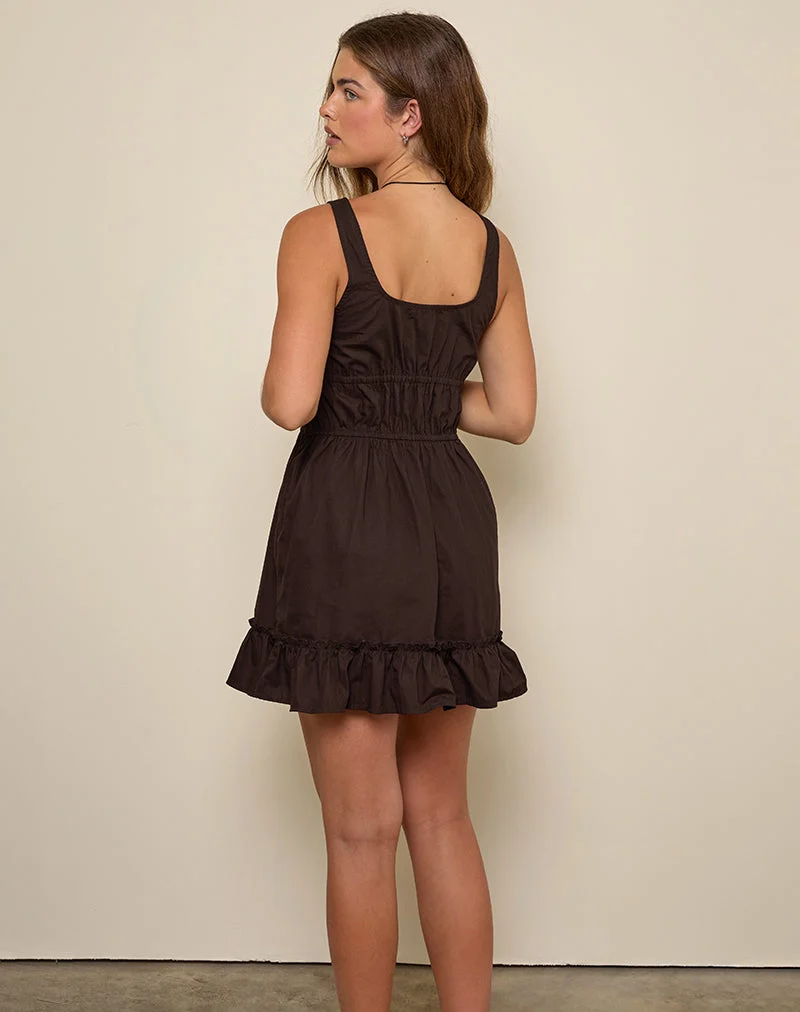 Shoyo Rüschen-Minikleid in Bitterschokolade