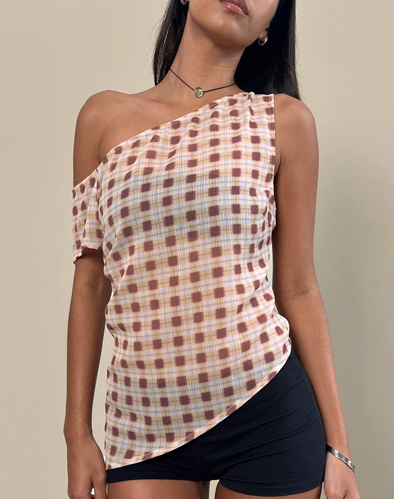 Hea Top aus Chiffon mit verschwommenem Karo Pfirsich