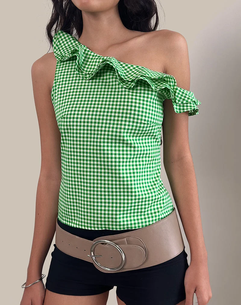 Sanamu Rüschen-Top in Mini Gingham Grün