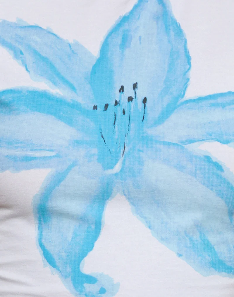 Sutin Tee in Weiß Bemalte Blume Blau