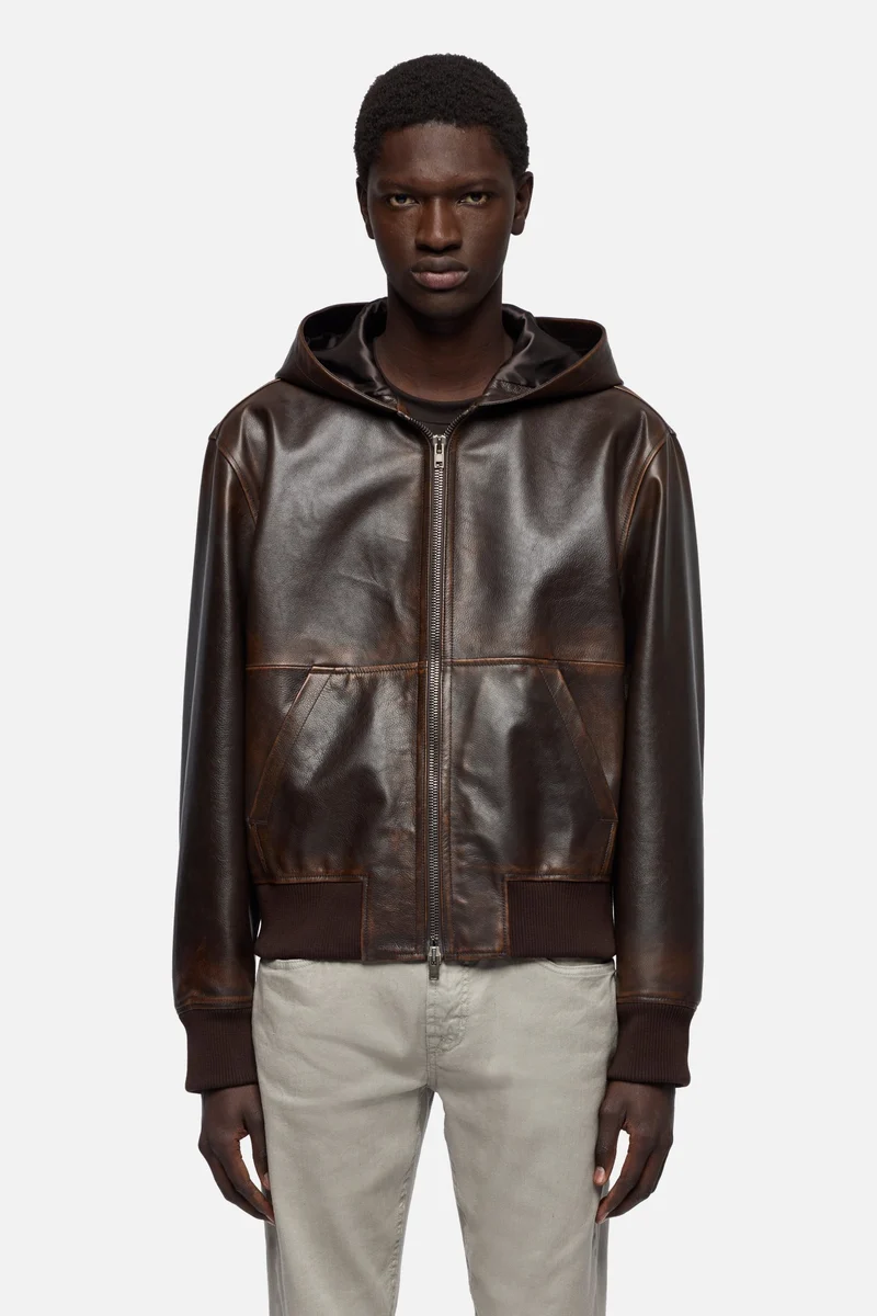 ZIP UP HOODIE in Leather Espresso