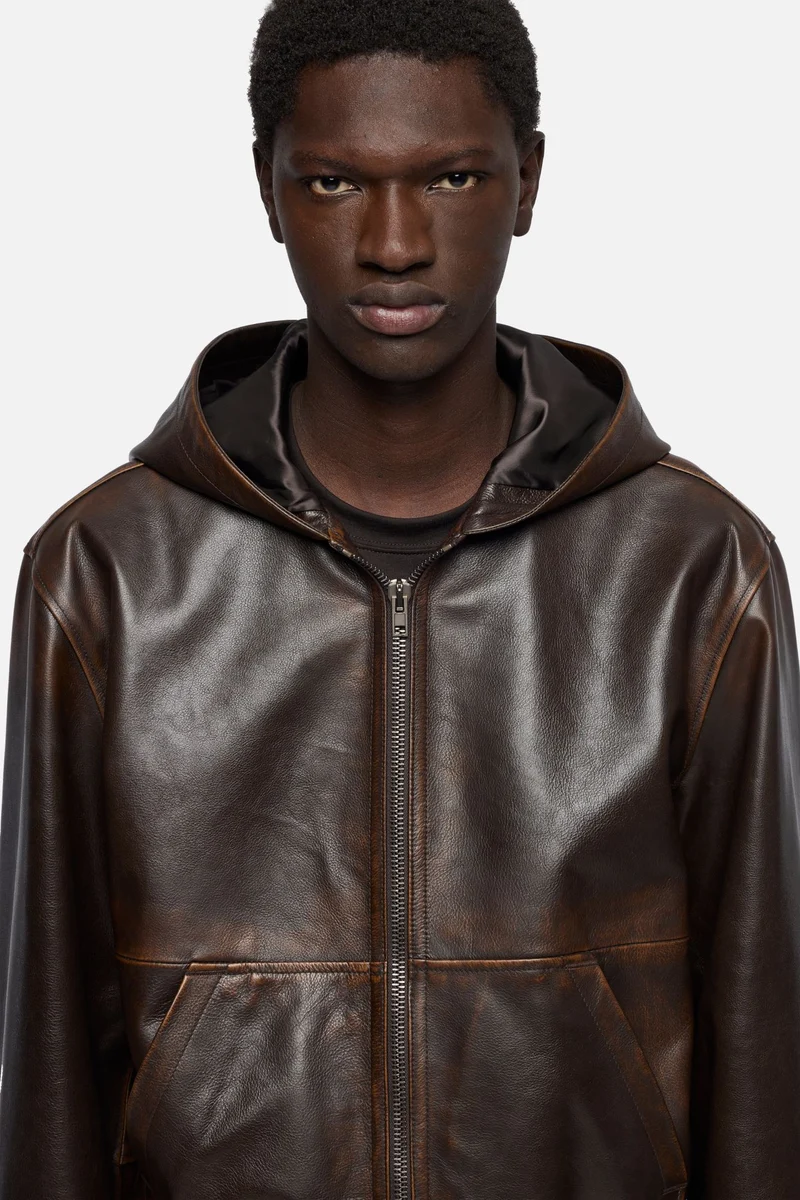 ZIP UP HOODIE in Leather Espresso