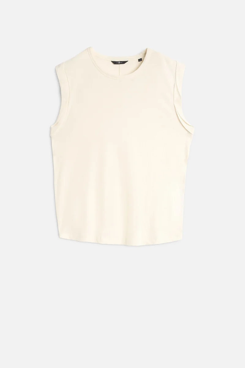Linen Blend Muscle Tee in Ivory