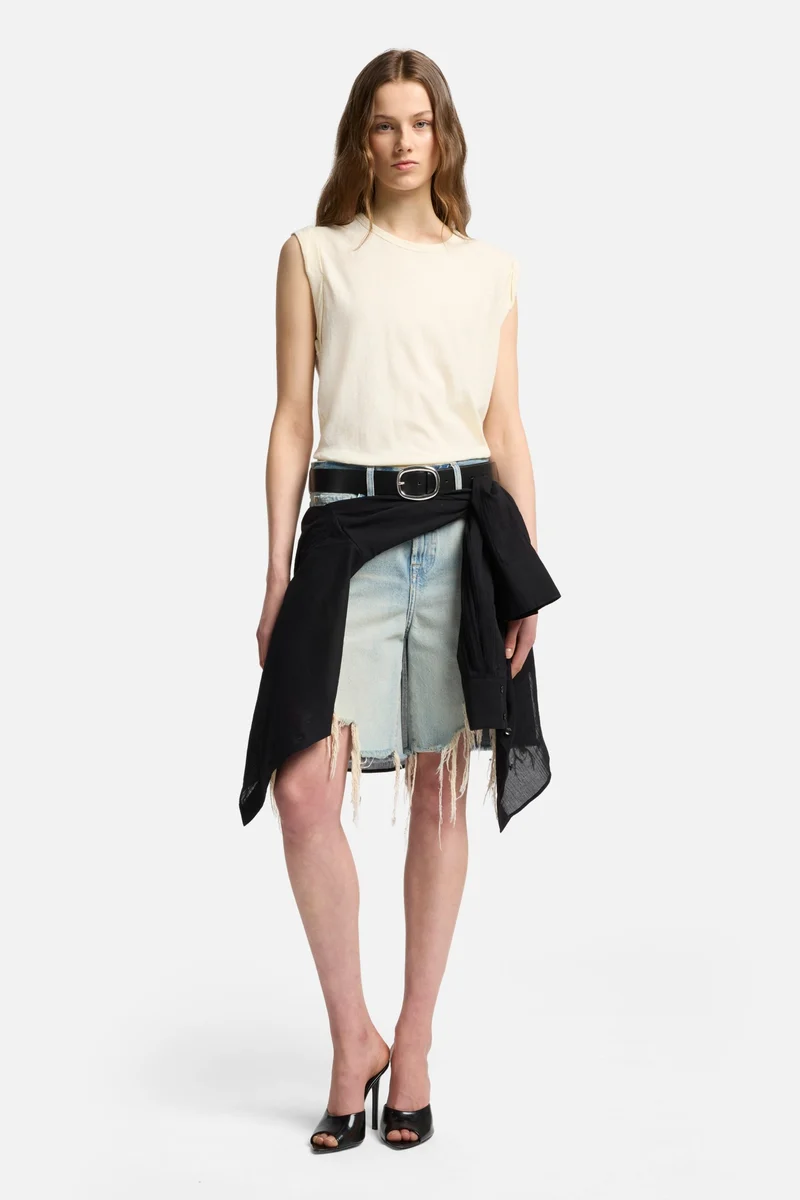 Linen Blend Muscle Tee in Ivory