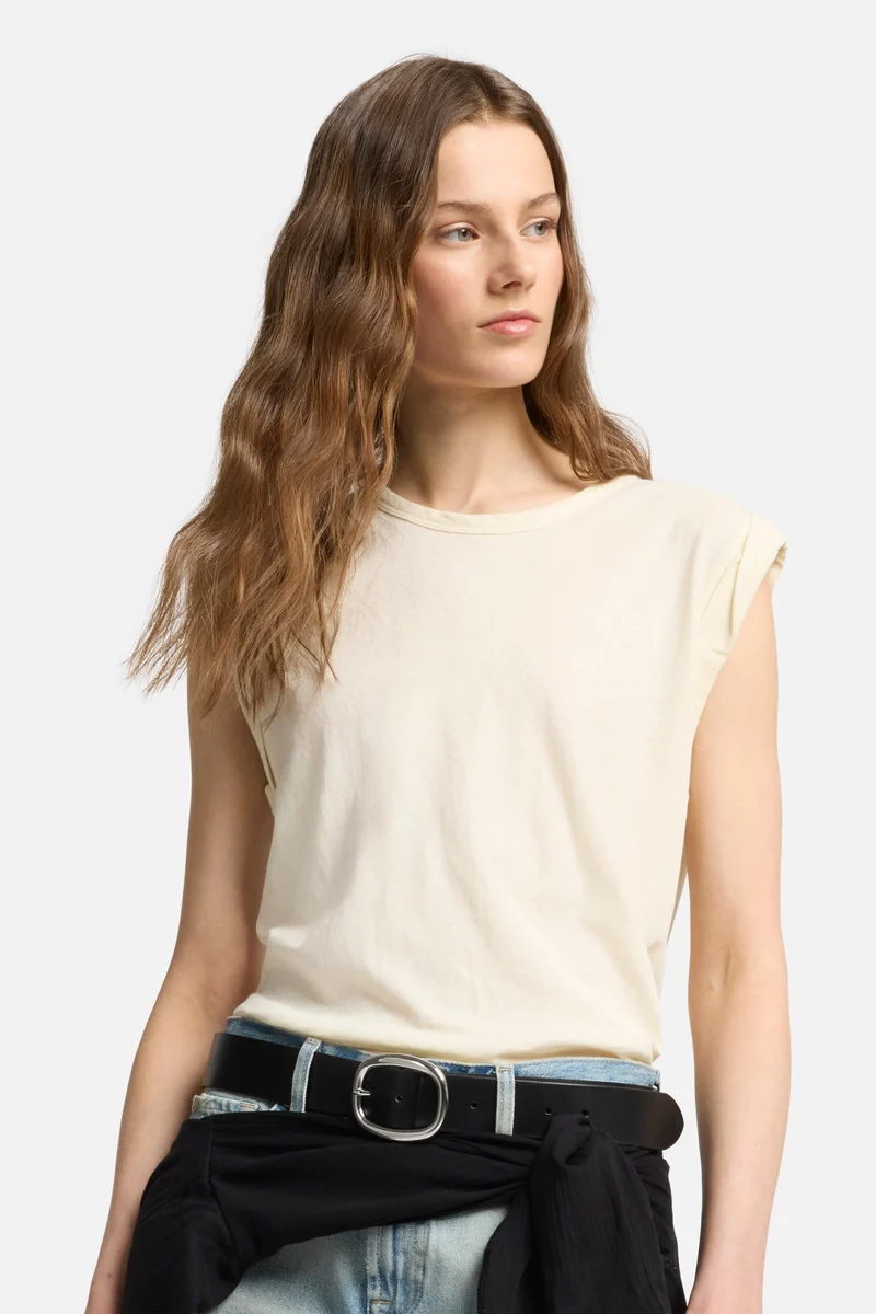 Linen Blend Muscle Tee in Ivory
