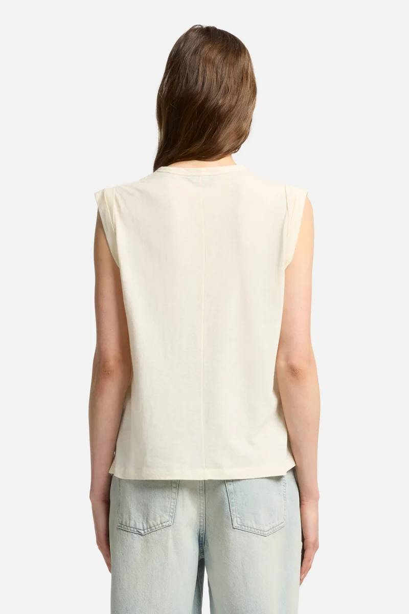 Linen Blend Muscle Tee in Ivory