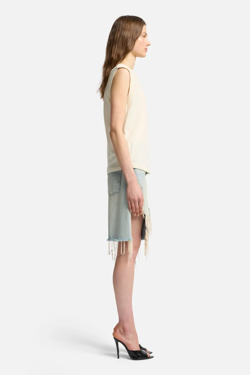 Linen Blend Muscle Tee in Ivory