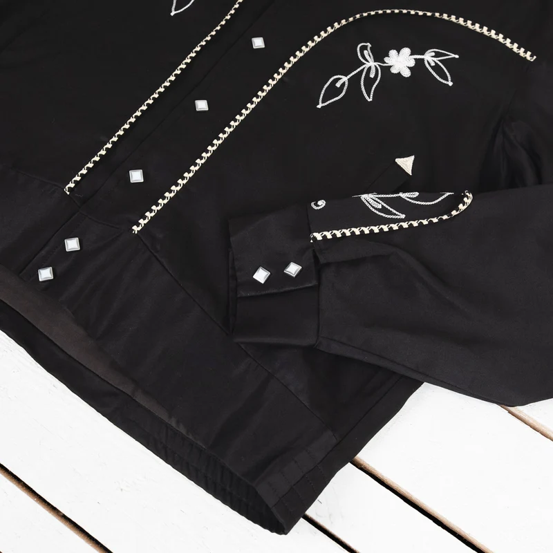 Embroidered Rayon Western Jacket Black