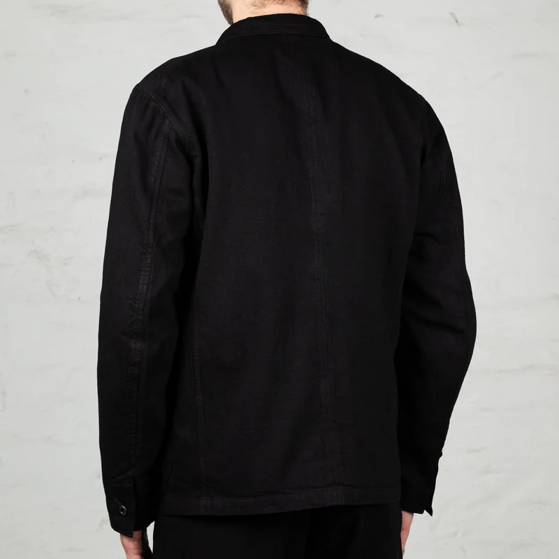Peak Lapel Denim Lounge Jacket Cotton Hemp Lightweight Denim Black