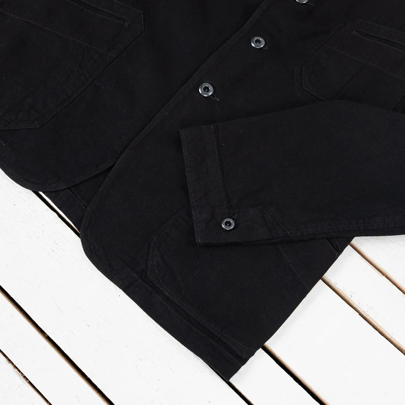 Peak Lapel Denim Lounge Jacket Cotton Hemp Lightweight Denim Black