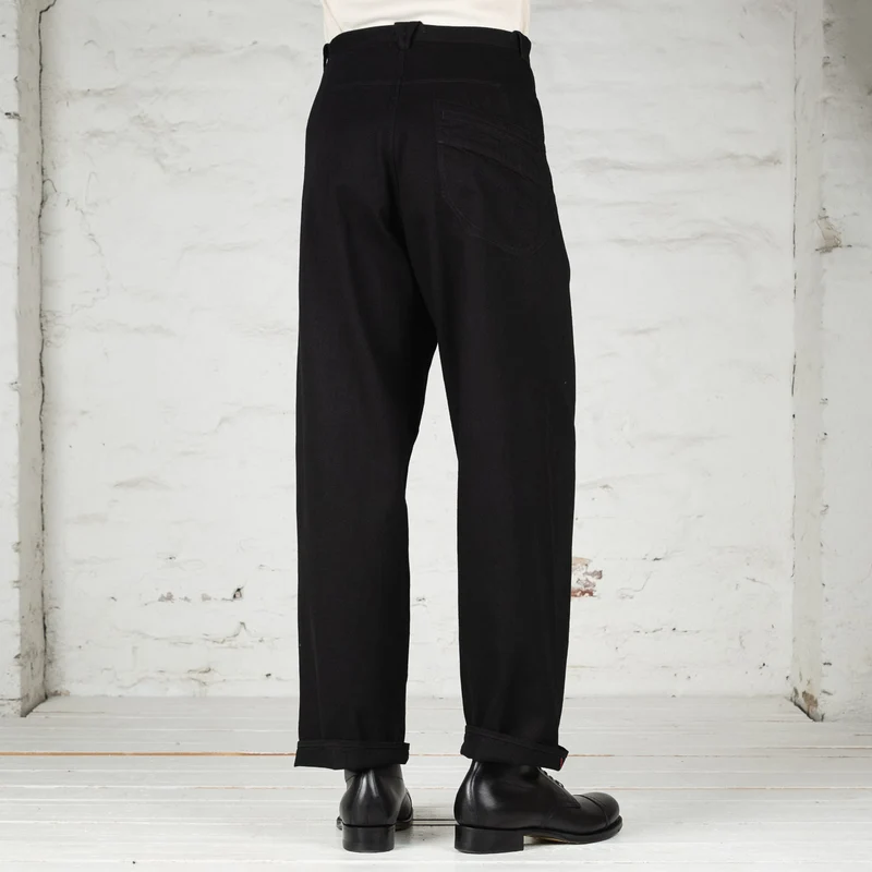 Pleat Denim Trousers Cotton Hemp Lightweight Denim Black