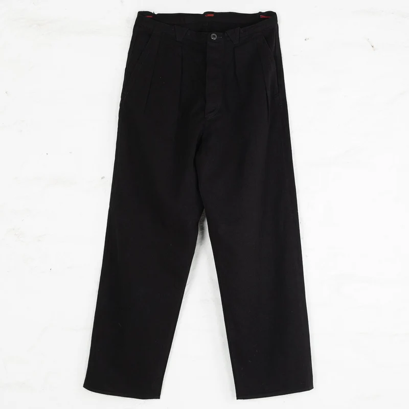 Pleat Denim Trousers Cotton Hemp Lightweight Denim Black