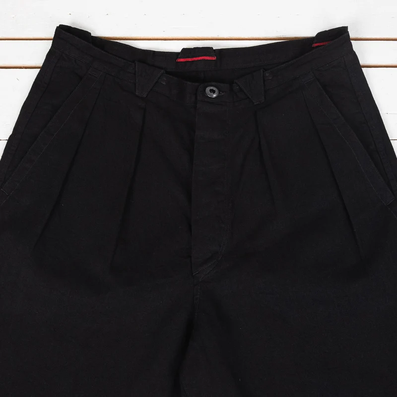 Pleat Denim Trousers Cotton Hemp Lightweight Denim Black