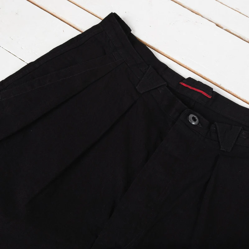 Pleat Denim Trousers Cotton Hemp Lightweight Denim Black