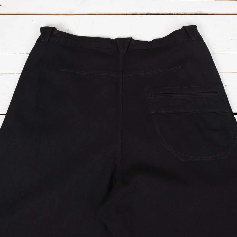 Pleat Denim Trousers Cotton Hemp Lightweight Denim Black