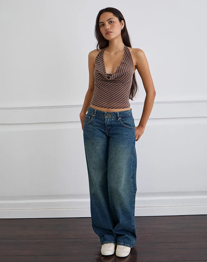 Bujou Cowl Top in Diagonalstreifen beflockt Braun und Creme