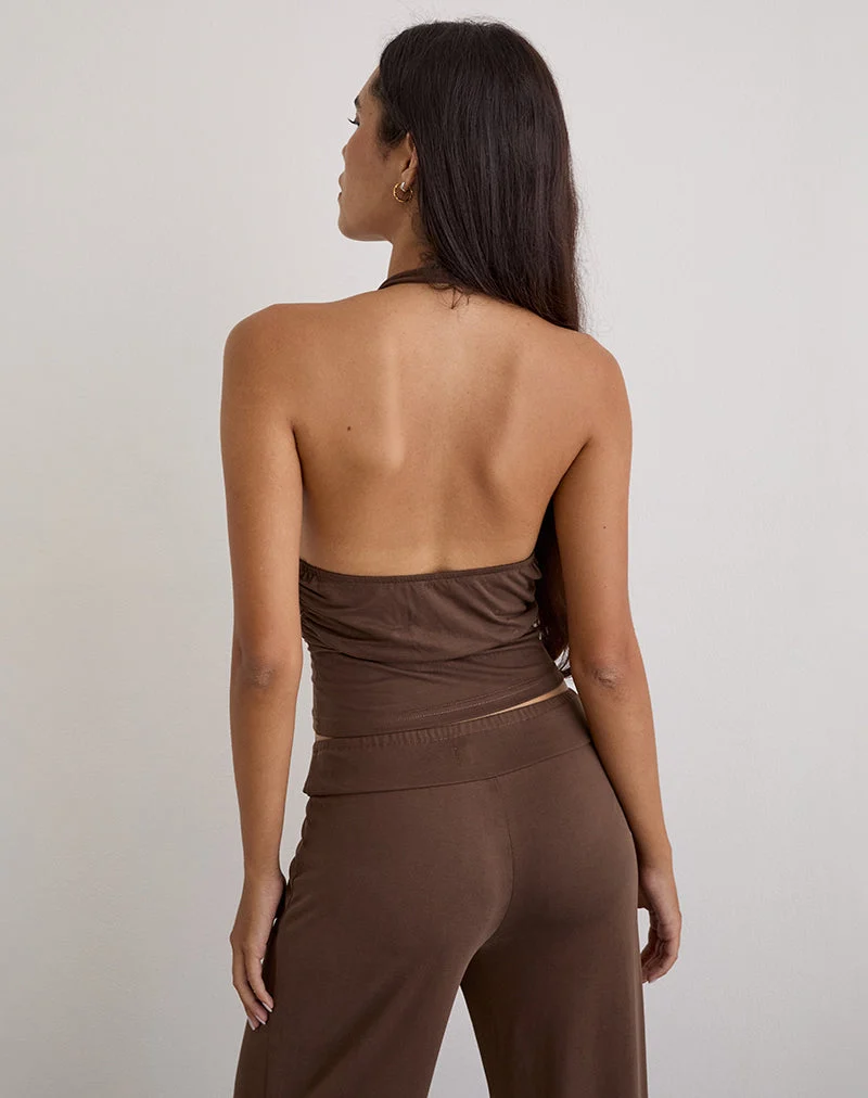 Prilla Neckholder-Top aus Cupro Dunkelbraun