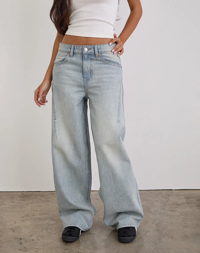 Niedrig geschnittene, geräumige Jeans in Breeze Blue Wash