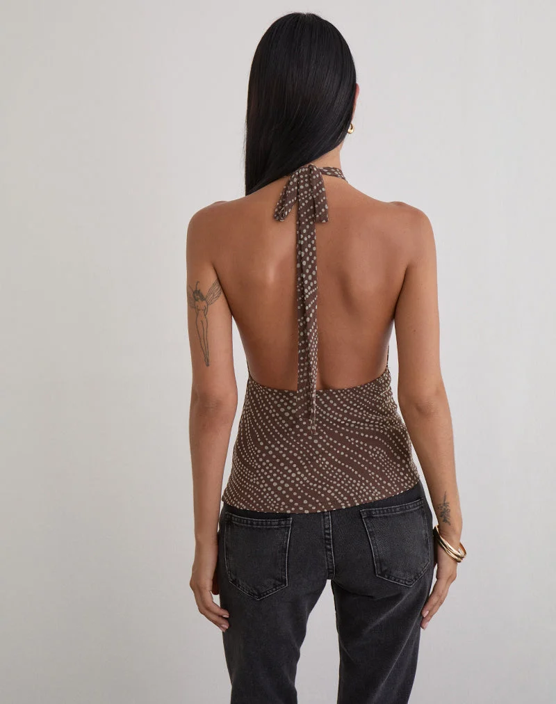 Badilah Top aus abstraktem Polka Flock Braun
