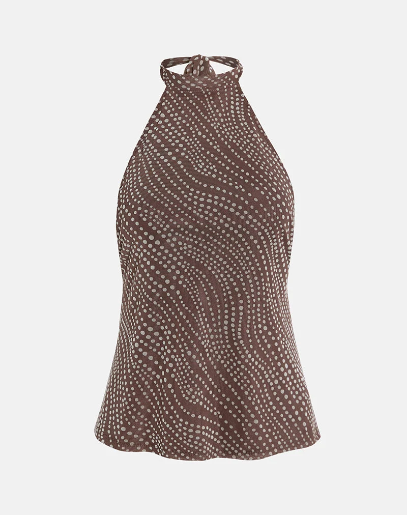 Badilah Top aus abstraktem Polka Flock Braun