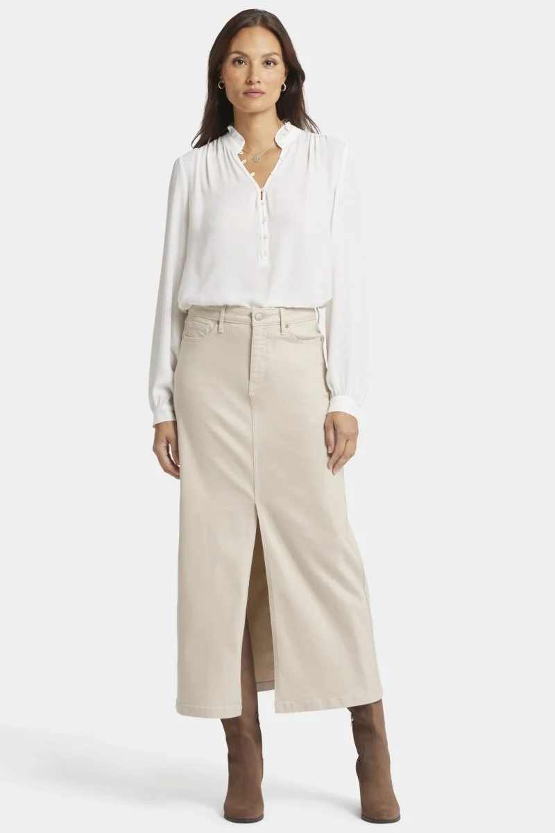 Hohe Taille Langer Rock mit mittigem Frontschlitz | Feather