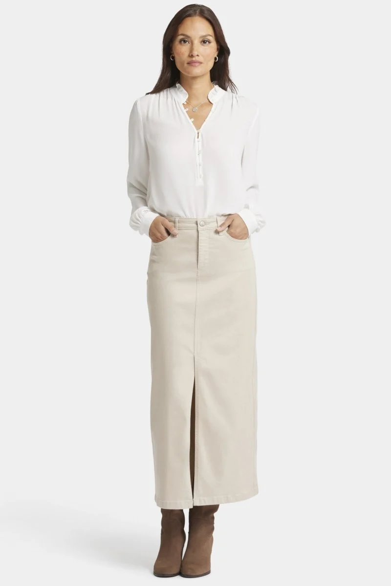 Hohe Taille Langer Rock mit mittigem Frontschlitz | Feather