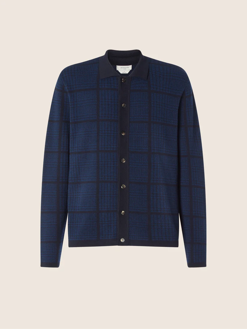 Wool-Silk Jacquard Piquet Cardigan
