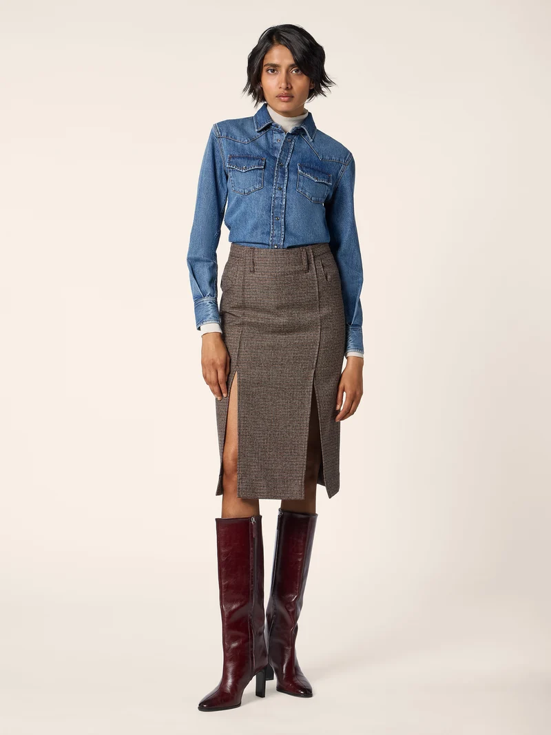 Houndstooth Wool Skirt