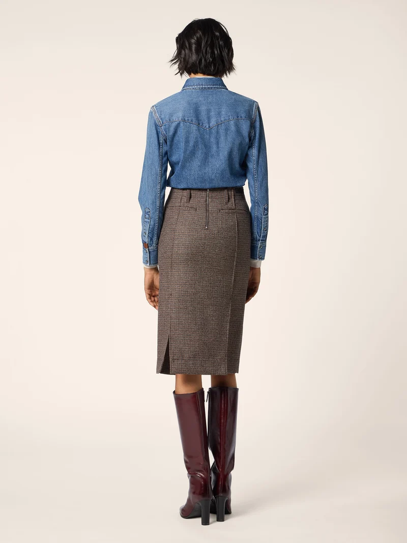 Houndstooth Wool Skirt