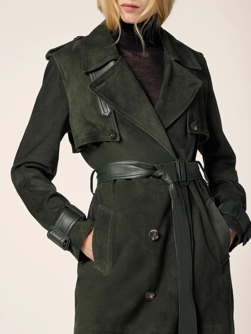 Suede and Leather Trench Coat