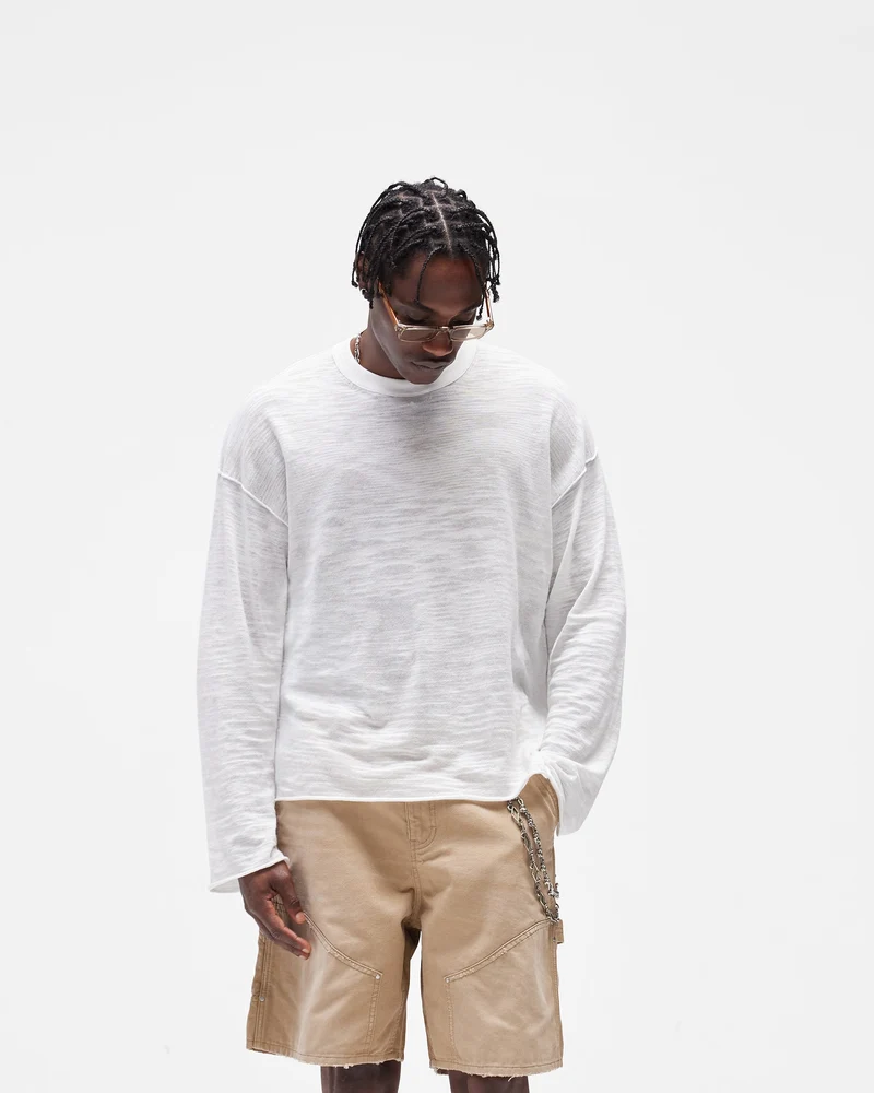 Long Sleeve Slub Knit T-Shirt - Flat White