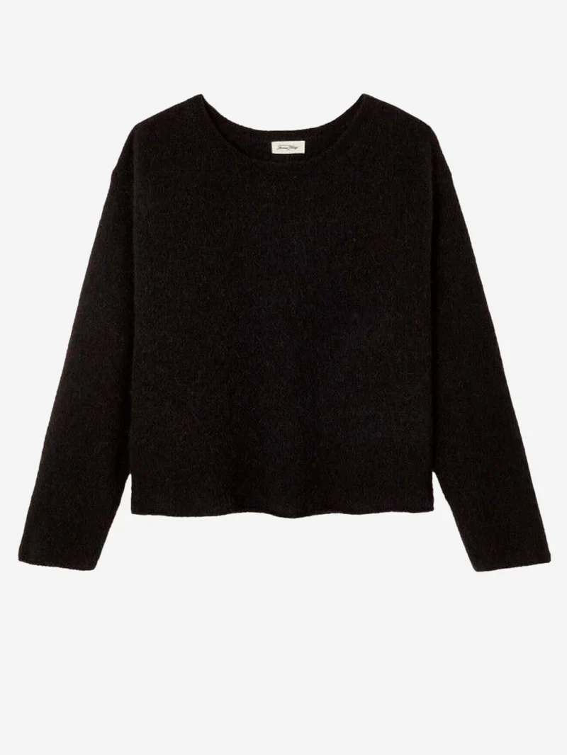 Maglione nero in misto lana con collo rotondo