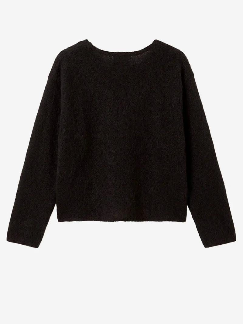 Maglione nero in misto lana con collo rotondo