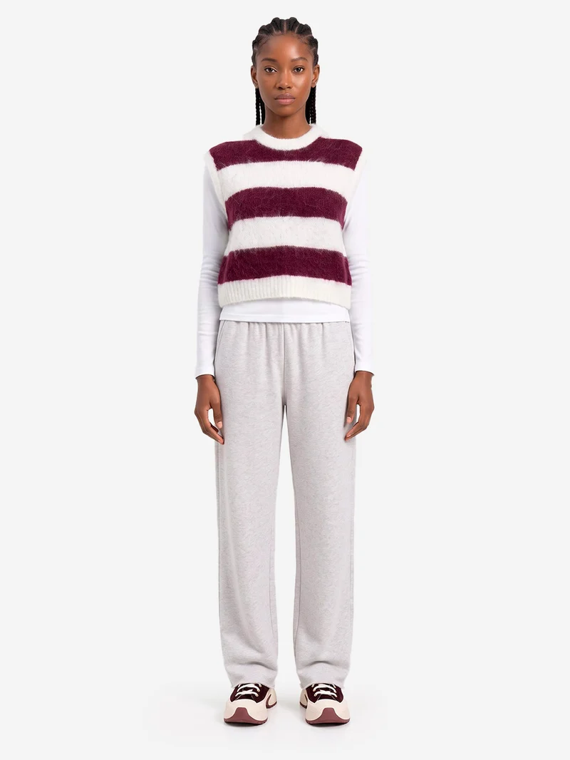 Maglione senza maniche in misto alpaca a righe cranberry