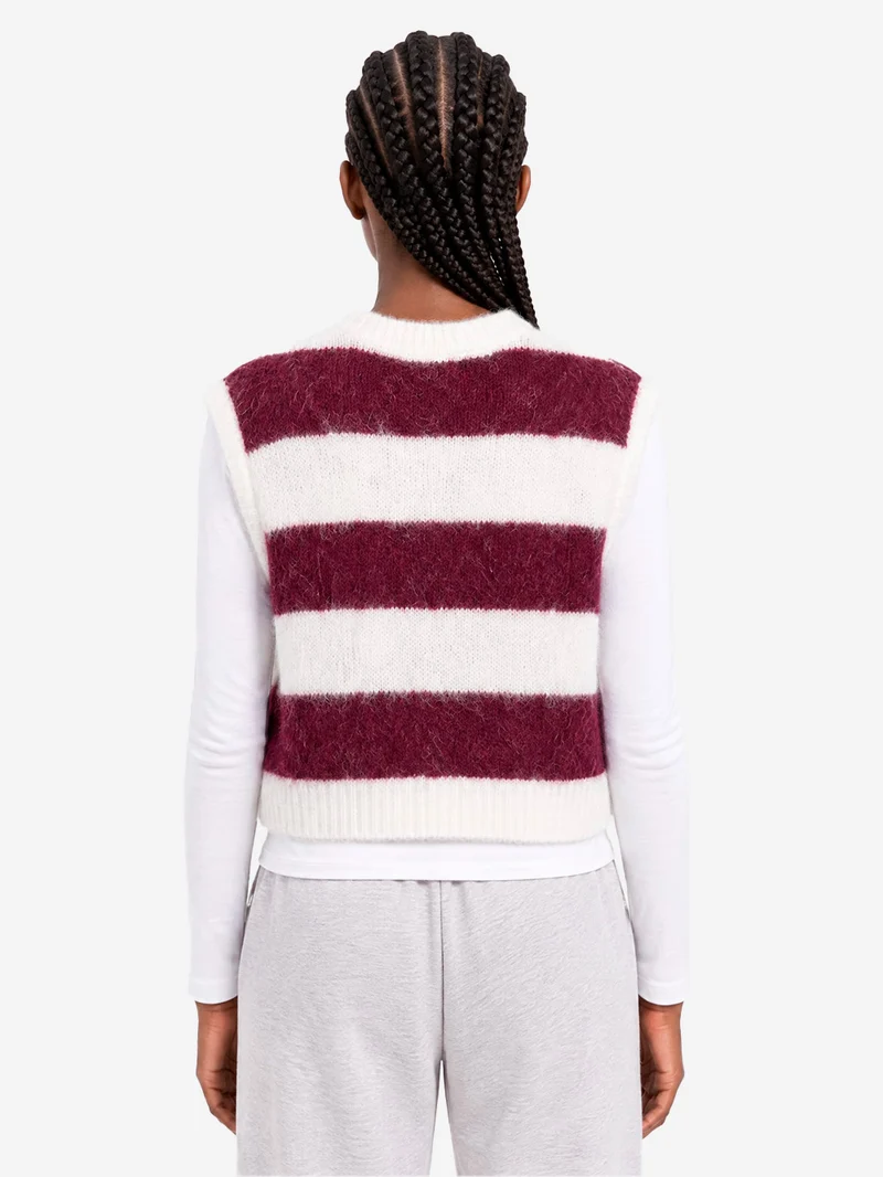 Maglione senza maniche in misto alpaca a righe cranberry