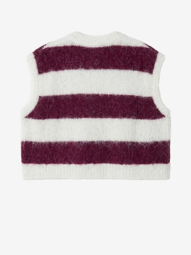 Maglione senza maniche in misto alpaca a righe cranberry