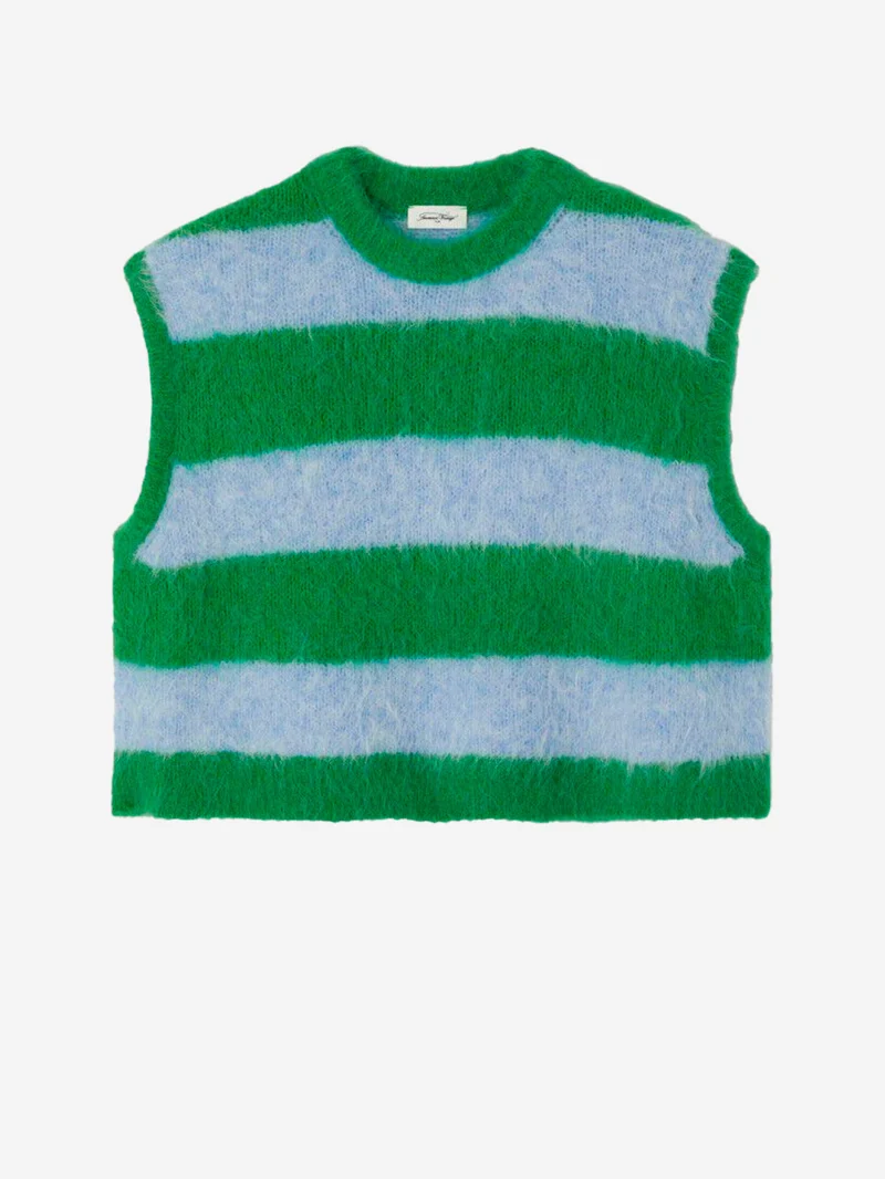 Maglione senza maniche in misto alpaca a righe verdi