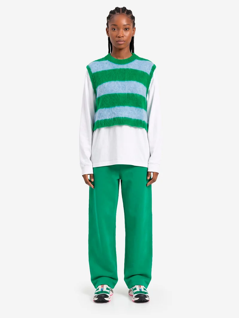 Maglione senza maniche in misto alpaca a righe verdi
