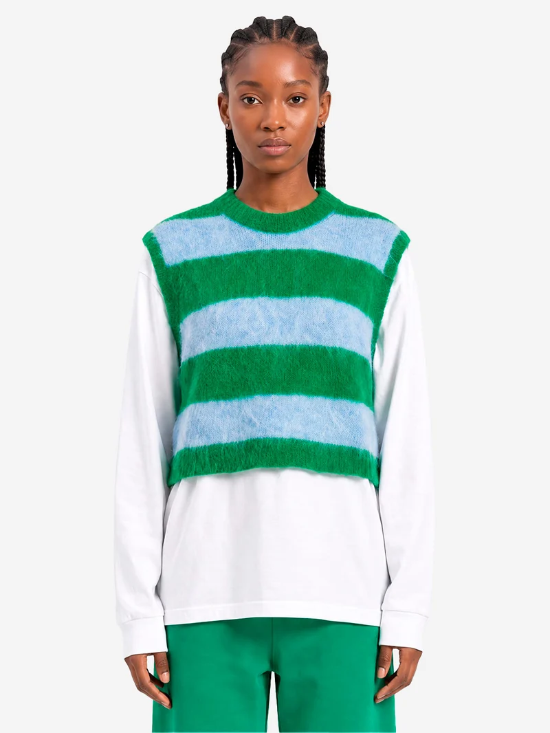 Maglione senza maniche in misto alpaca a righe verdi