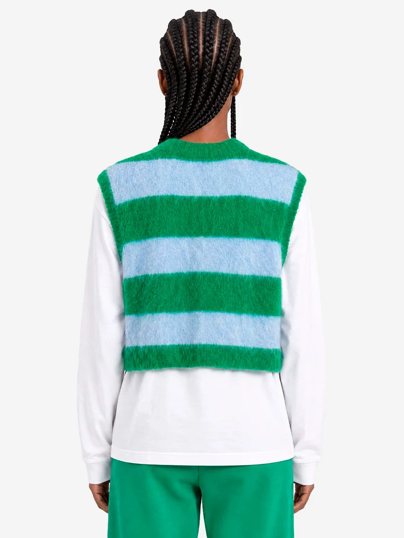 Maglione senza maniche in misto alpaca a righe verdi