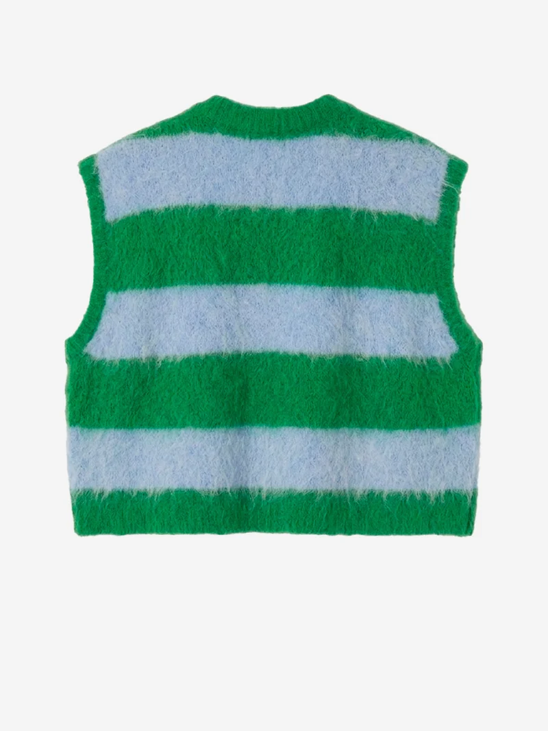 Maglione senza maniche in misto alpaca a righe verdi