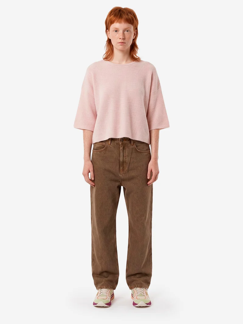Maglione a coste in misto lana con maniche a 3/4