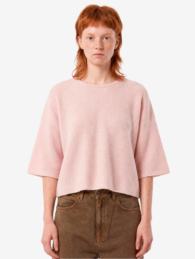Maglione a coste in misto lana con maniche a 3/4