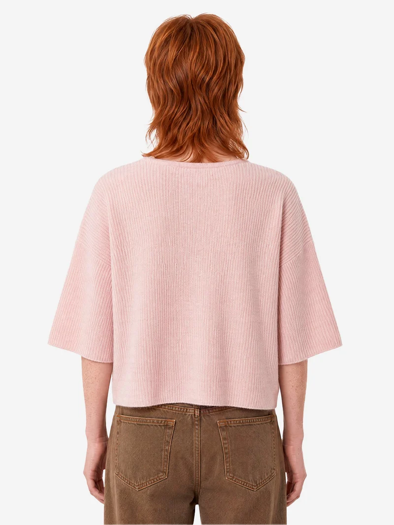 Maglione a coste in misto lana con maniche a 3/4