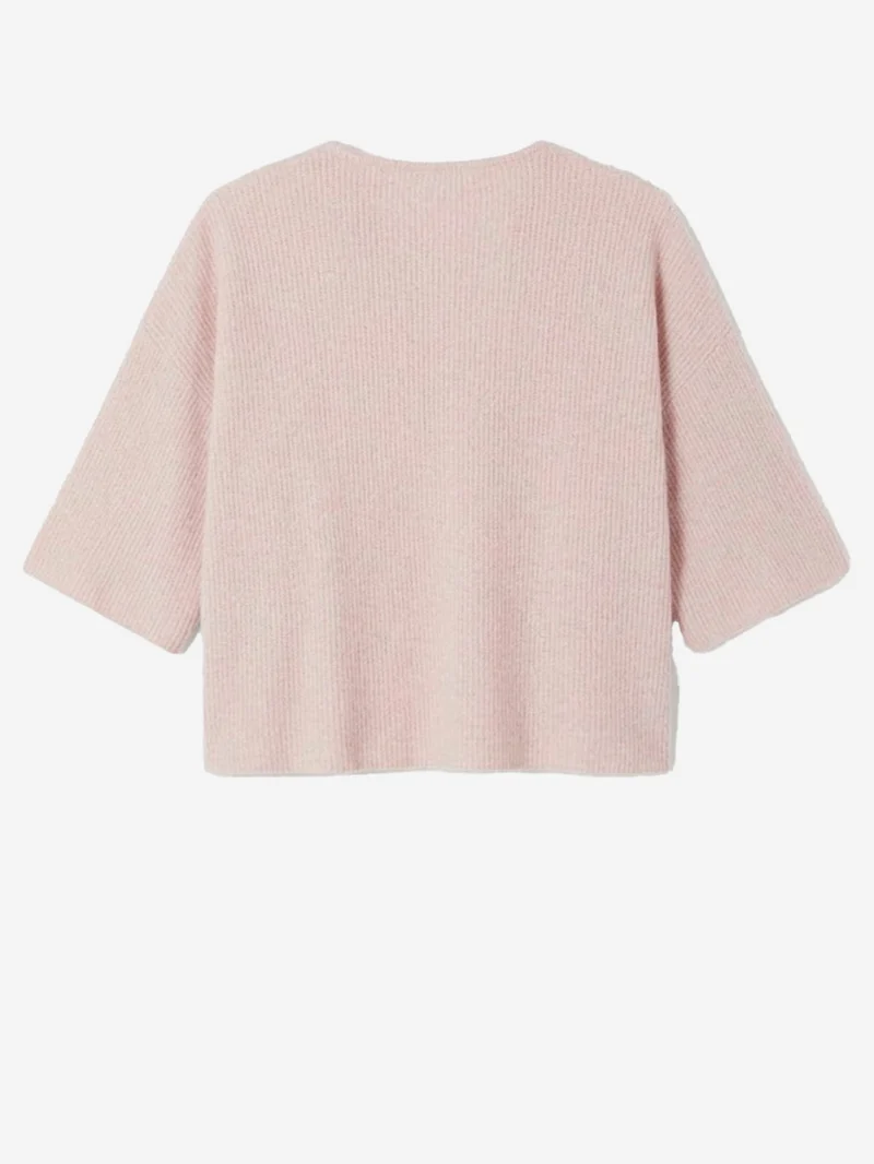 Maglione a coste in misto lana con maniche a 3/4