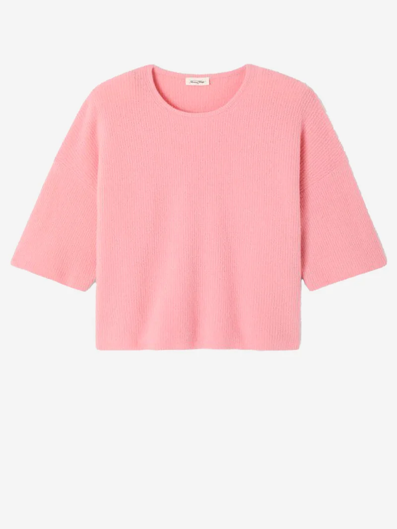 Maglione rosa a coste in misto lana con maniche a 3/4
