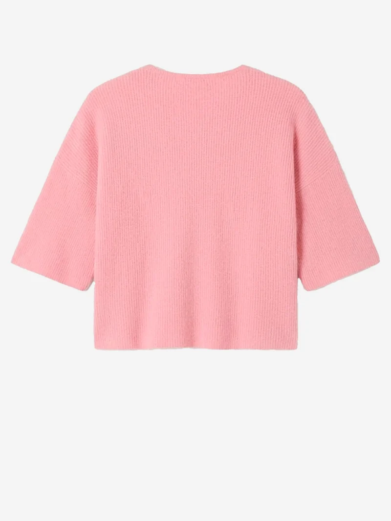 Maglione rosa a coste in misto lana con maniche a 3/4