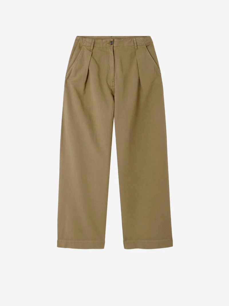 Pantaloni larghi in misto twill di lino verdi