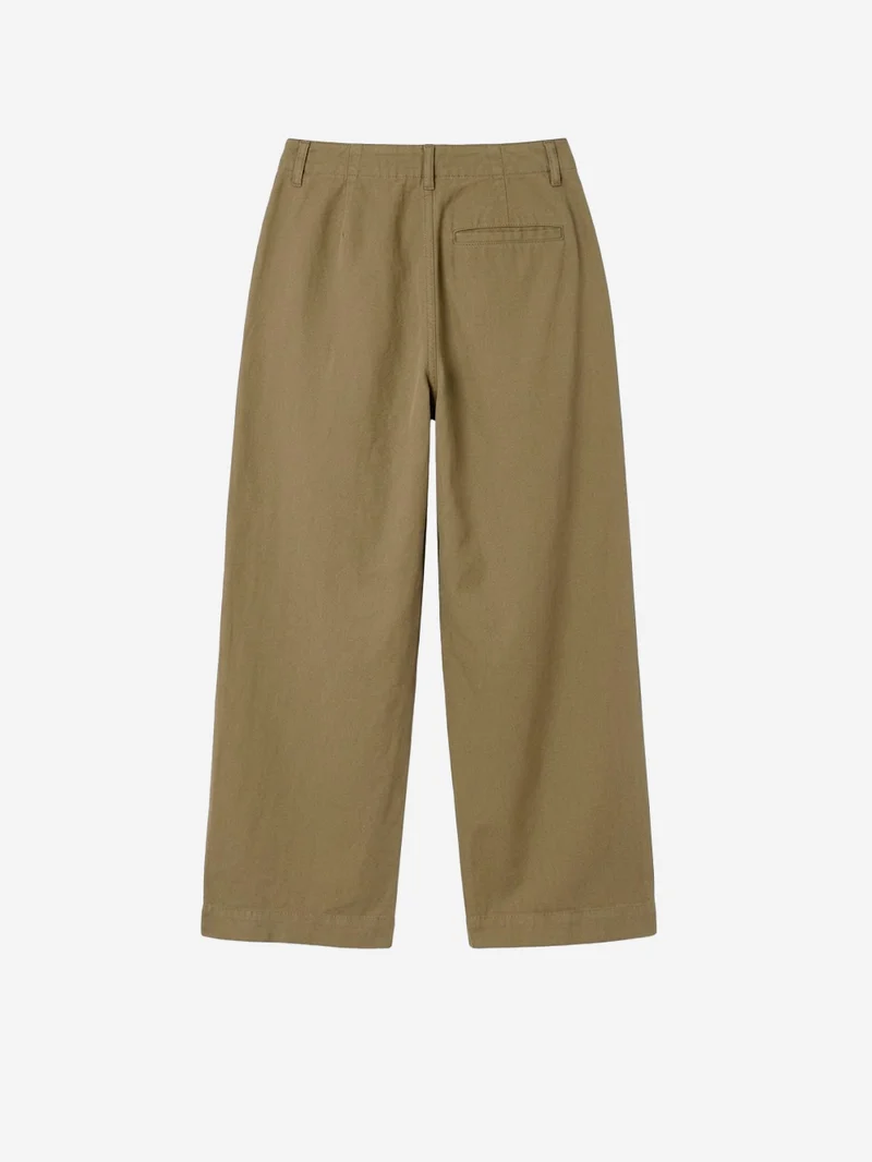 Pantaloni larghi in misto twill di lino verdi