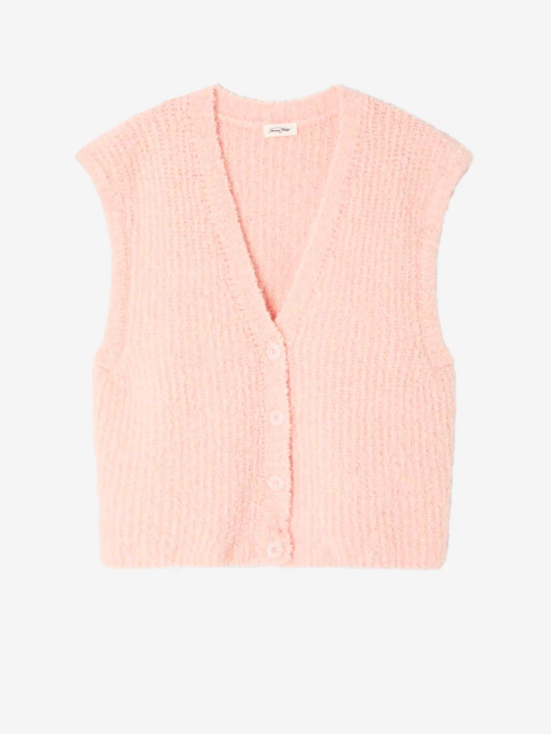 Gilet rosa in misto alpaca con scollo a V